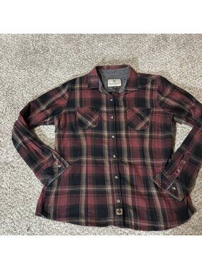 Legendary Whitetails Shirt Women's LG Flannel Red Black Plaid Long Sleeve